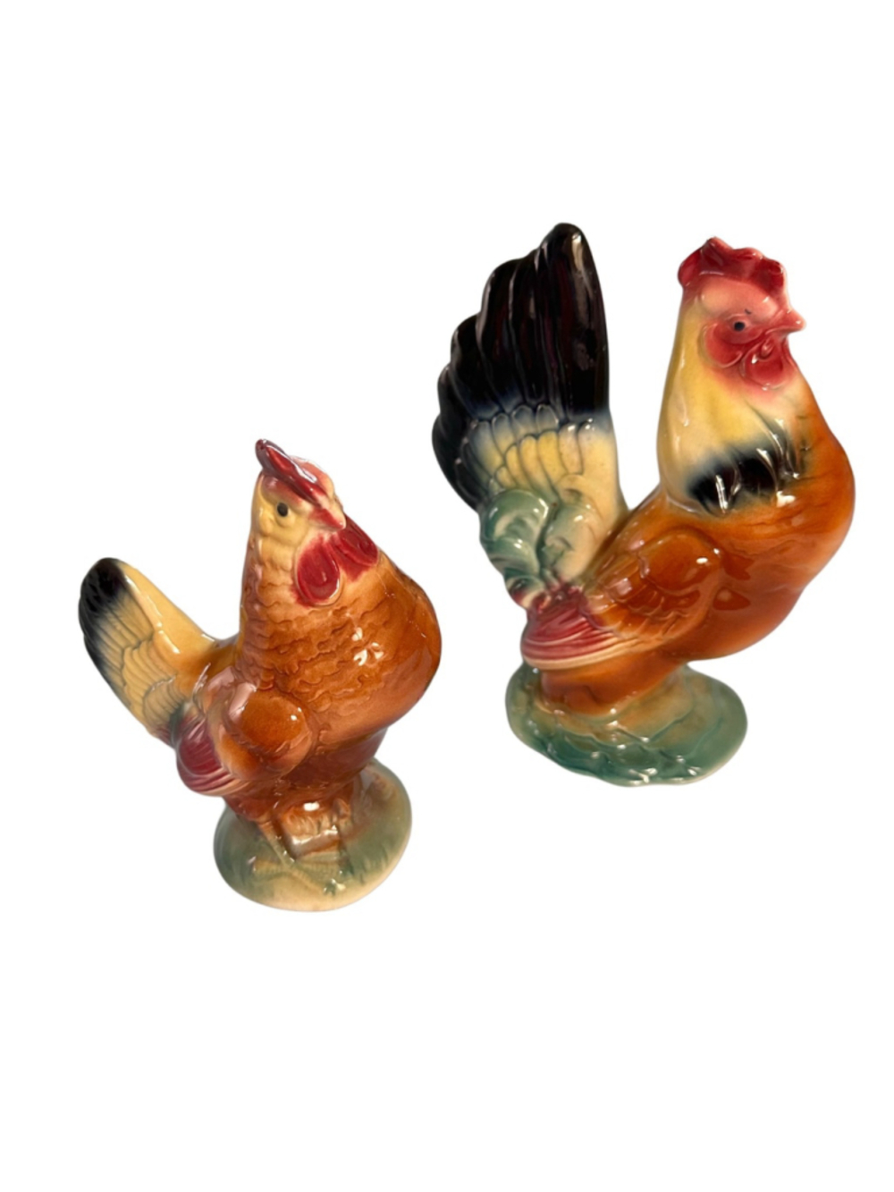 Vintage Rooster And Hen Ceramic Figurines, Set of 2